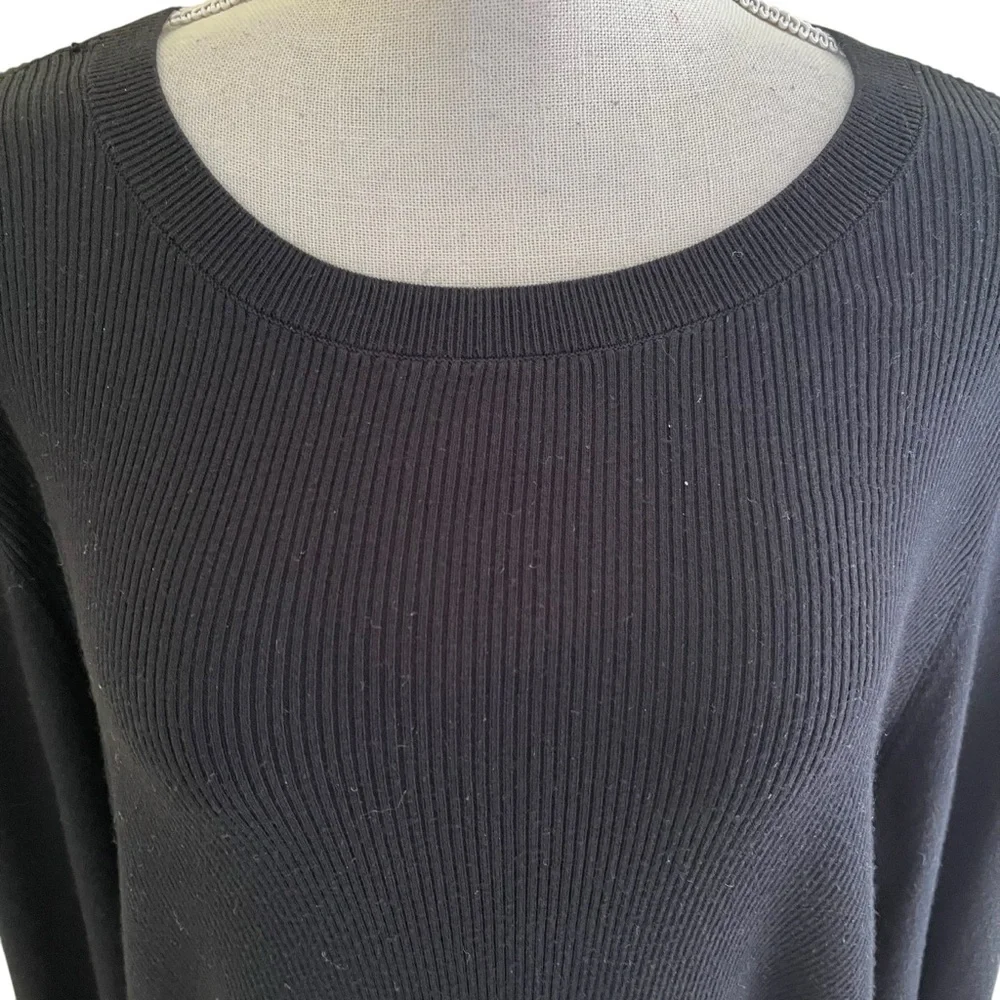 Halogen Black Ribbed Knit Scoop neck Sweater with Long Puffed Sleeves L